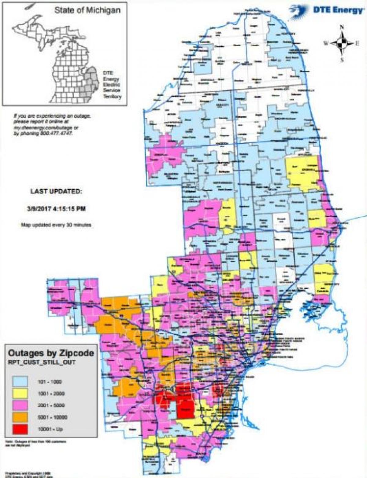 Detroit edison queda de energia mapa