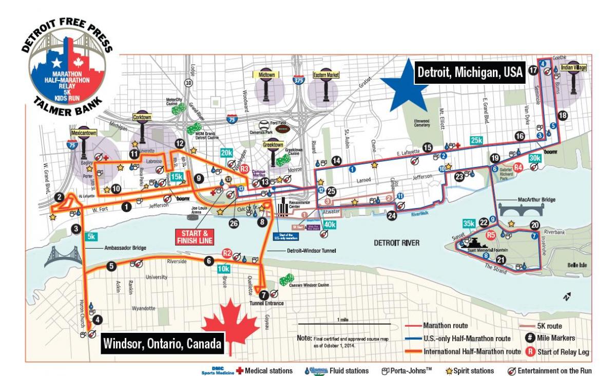 mapa de Detroit maratona