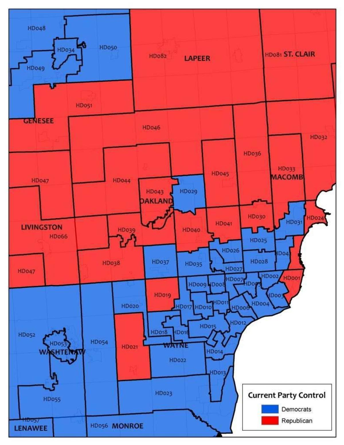 mapa da área de Detroit