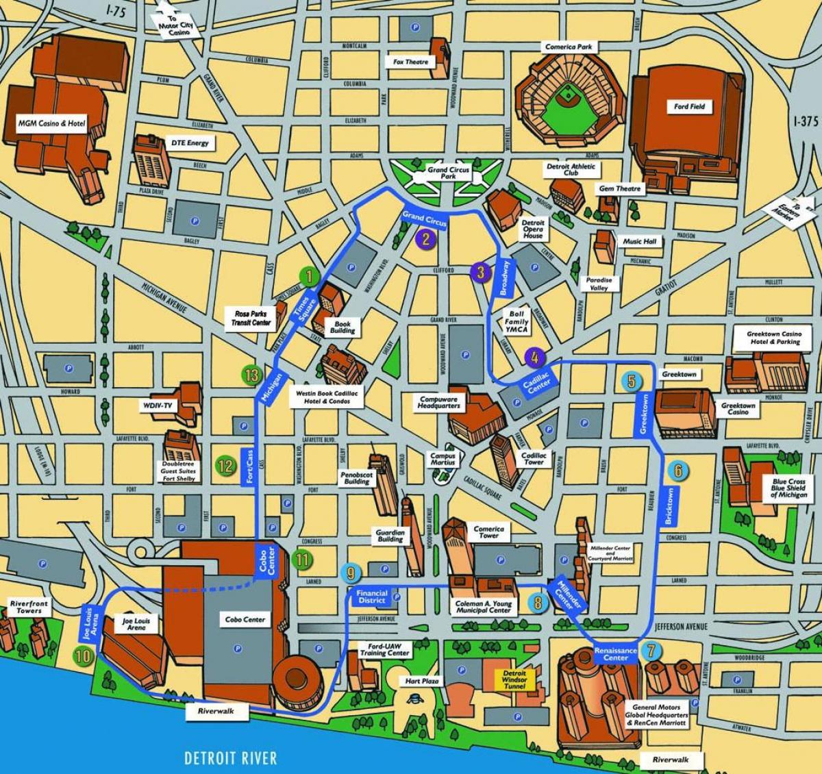 Detroit atrações mapa