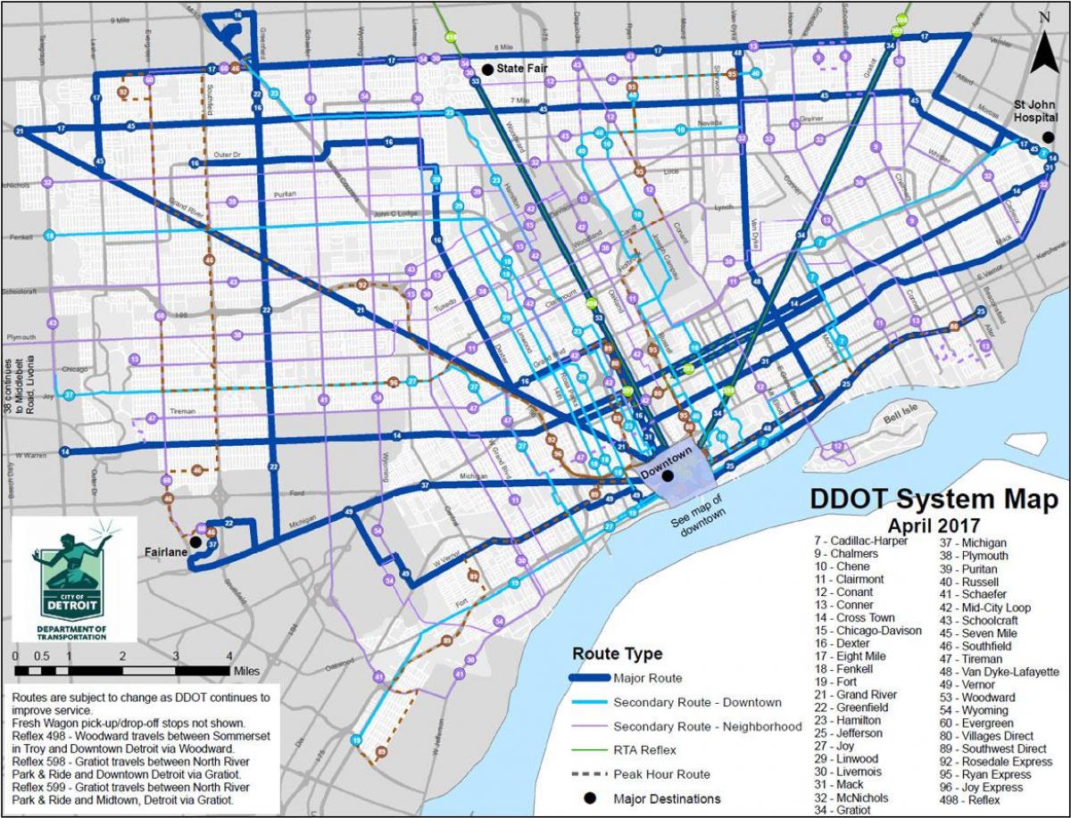 mapa de Detroit de Ônibus
