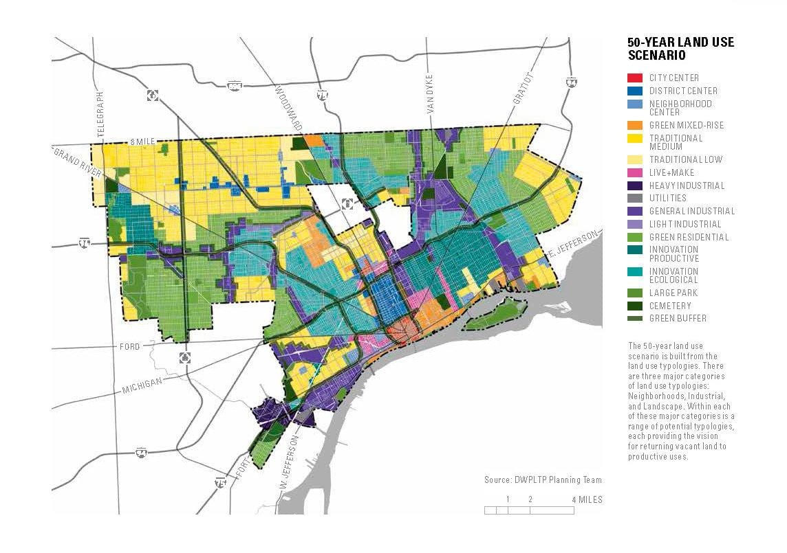 mapa de Detroit prédios abandonados mapa