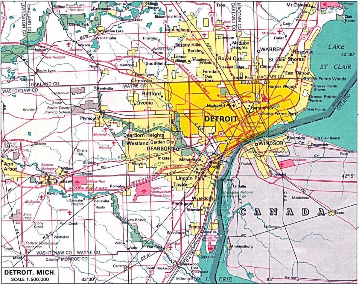subúrbios de Detroit mapa